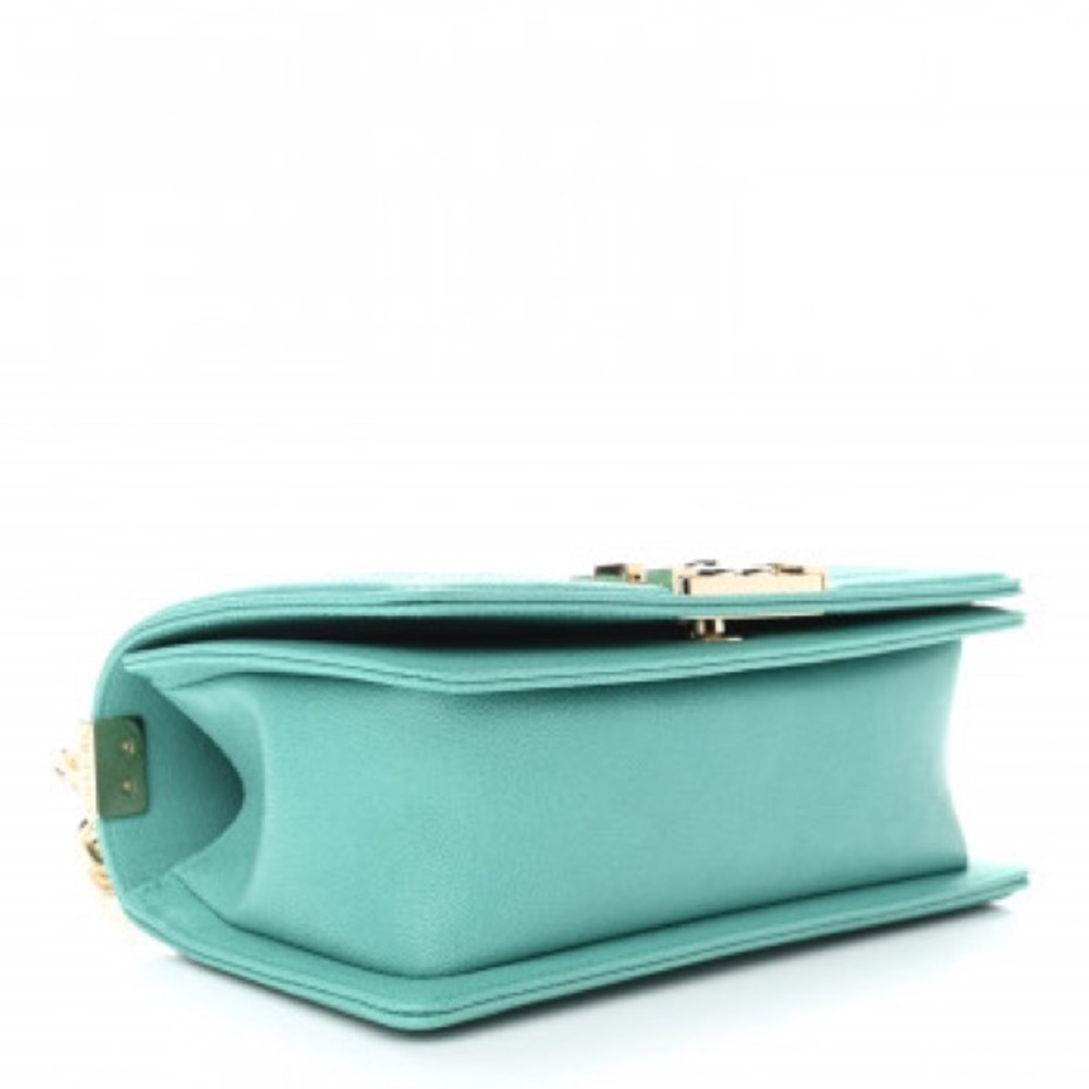 Chanel 19S Turquoise Iridescent Caviar Chevron Quillted Small Boy Gold Hardware - Picture 4 of 15